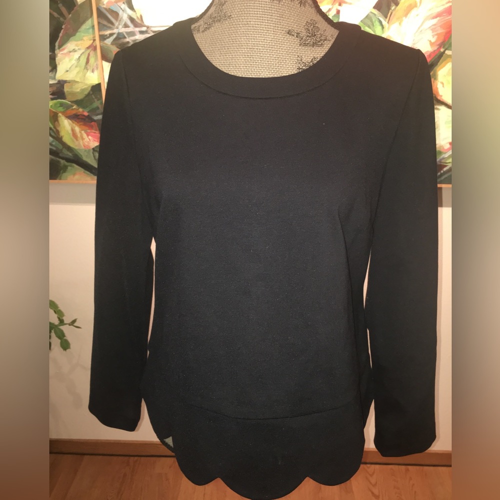 Kate Spade Ponte Scallop Crop Long Sleeve Black Top. Size 10.